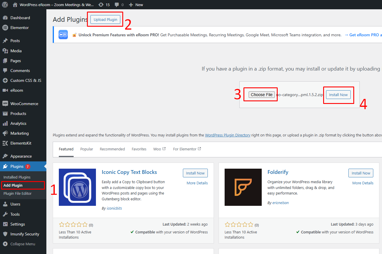 Upload PRO plugin zip file